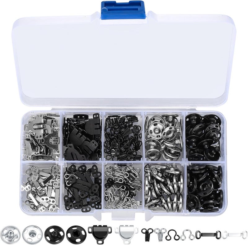 HexinYigjly 100 Pcs Sewing Hooks and Eyes Closure Set, 3 Styles Skirt Hook and Eye Closures Sewing Snaps Kit, Metal Snaps Buttons Fasteners Press Studs Set for Skirt, Bra, Trousers, Dress, Sewing, DIY Crafting - Image 1